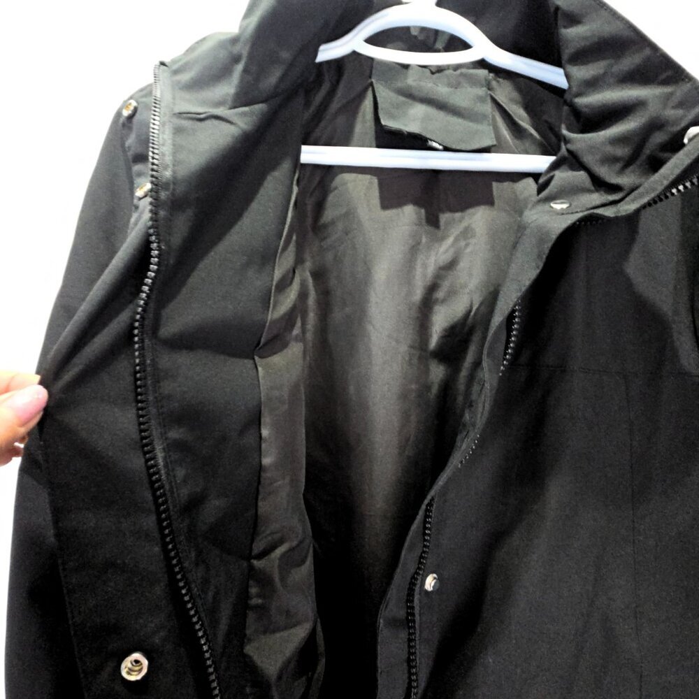 NWOT | Black Mid-Length Hooded Performance Spring Jacket Gold Hardware | XL - Picture 4 of 7